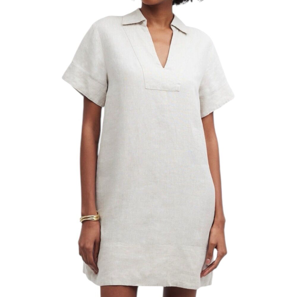 NWT Madewell V Neck 100% Linen Natural Undyed Mini Dress Women’s Size XS